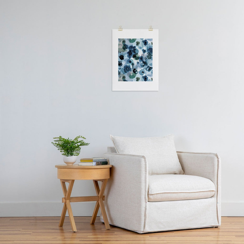 Ninola Design Botanic Retreat Ombre Abstract Watercolor Flowers Blue Navy Art Print