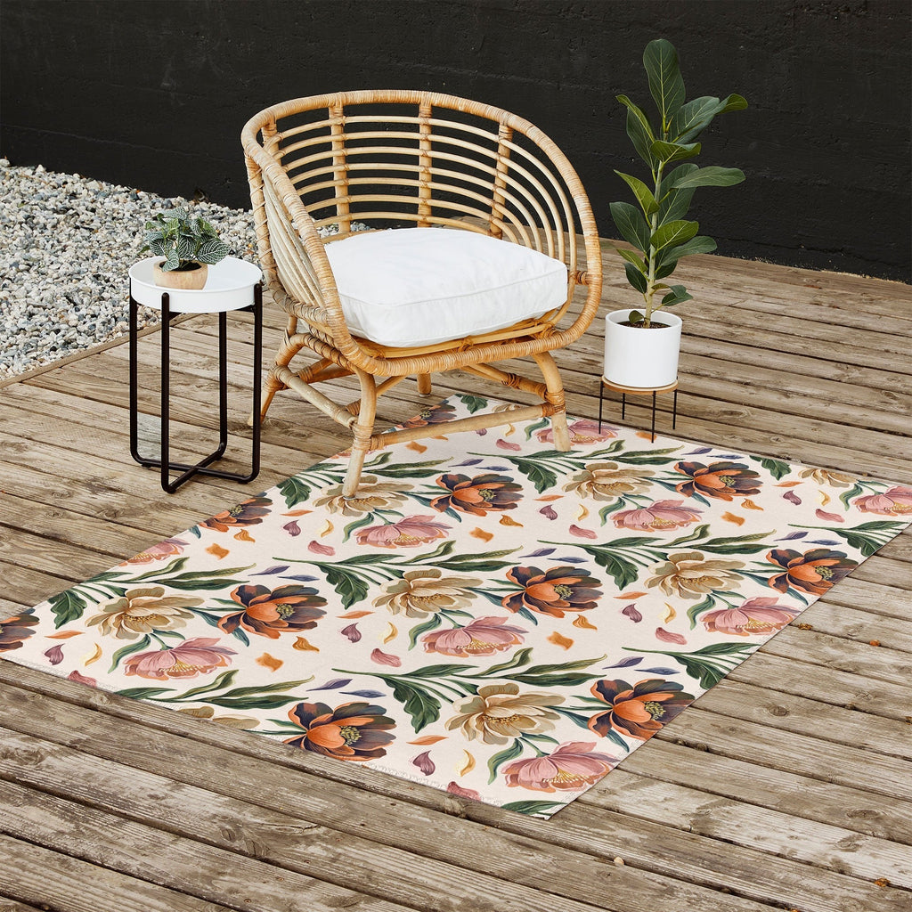 Marta Barragan Camarasa Hand Painted Peony Florals Outdoor Rug