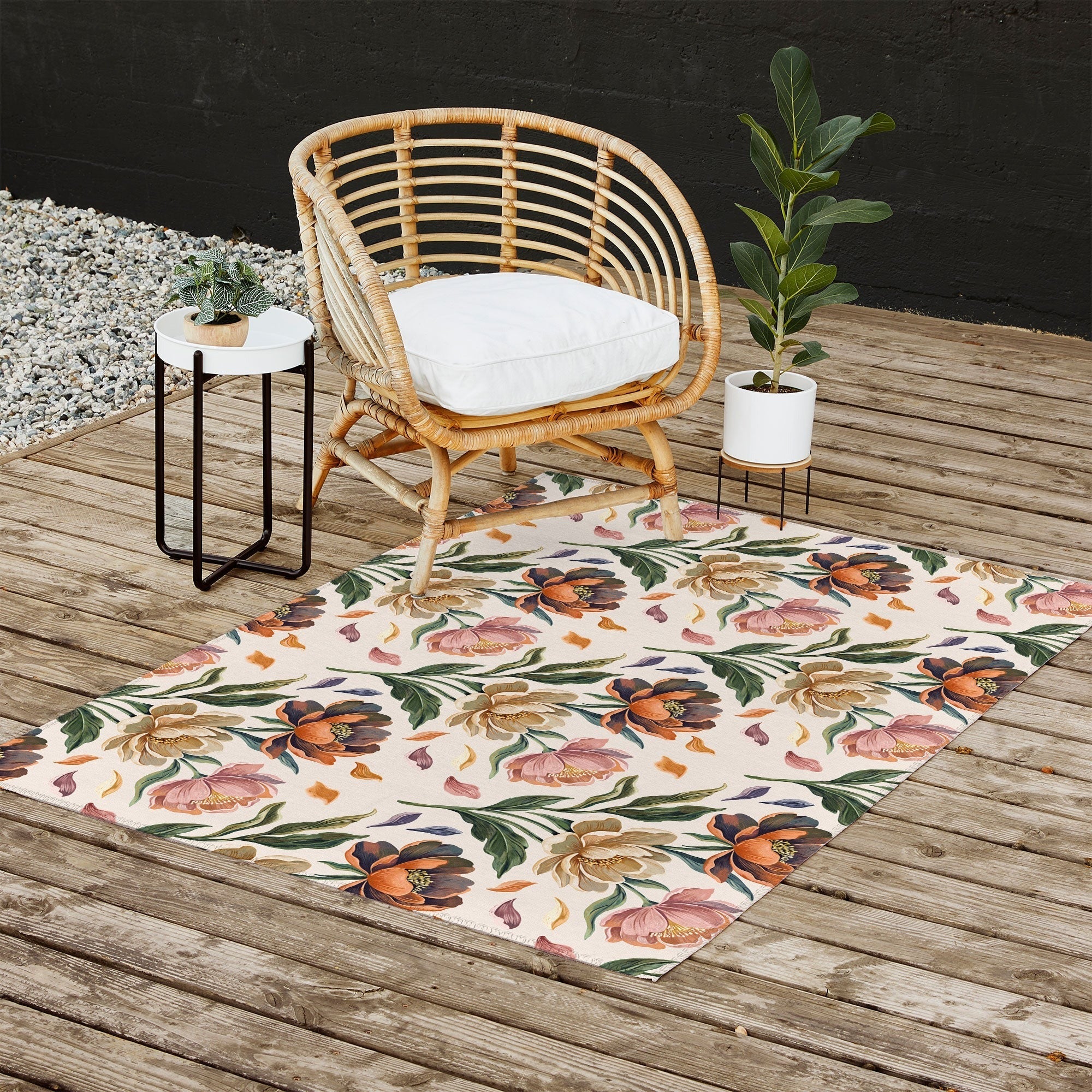 Marta Barragan Camarasa Hand Painted Peony Florals Outdoor Rug