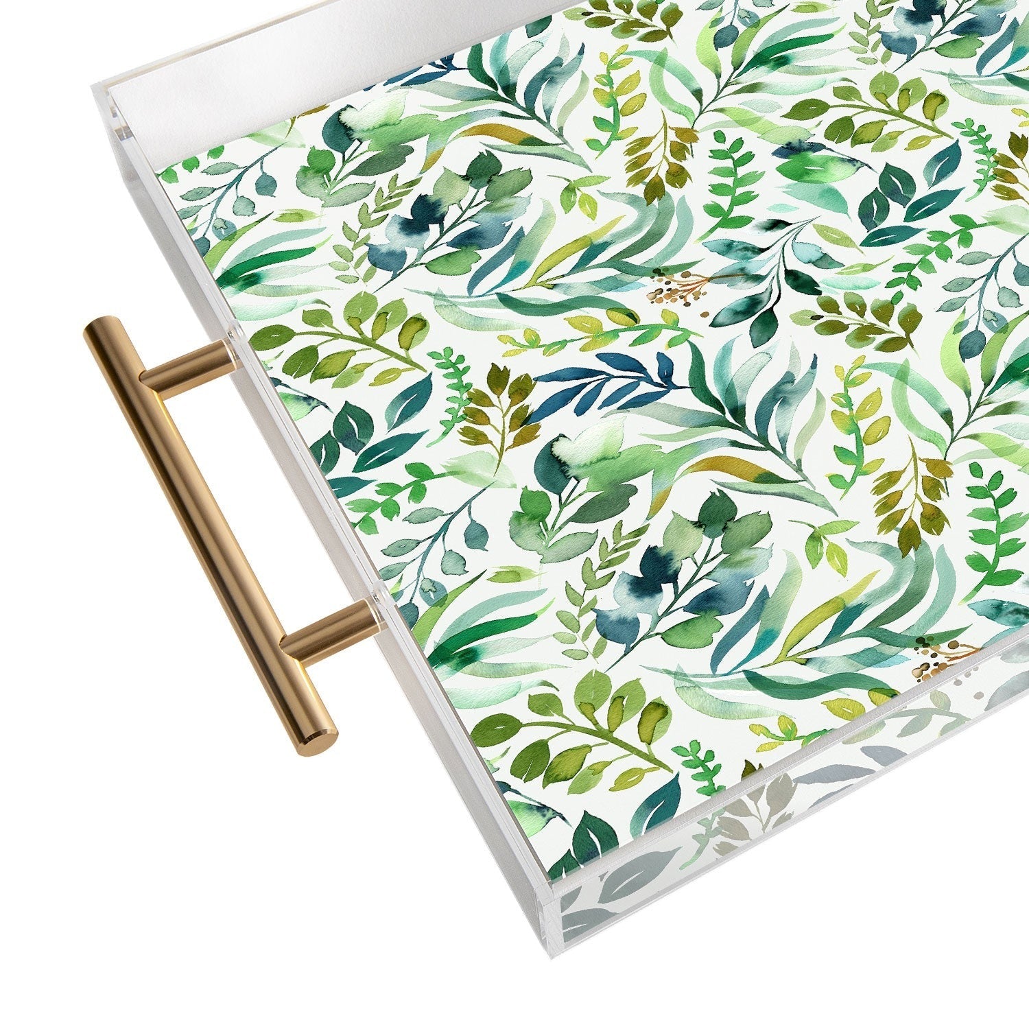 Ninola Design Botanic Retreat Loose Botanical Leaves Watercolor Green Acrylic Tray