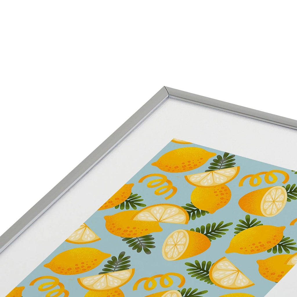 Jessica Molina Lemon Pattern on Sky Blue Metal Framed Art Print