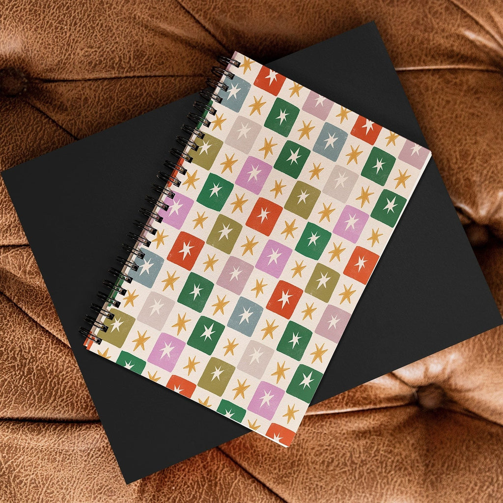 LouBruzzoni Retro Star Block Pattern Spiral Notebook