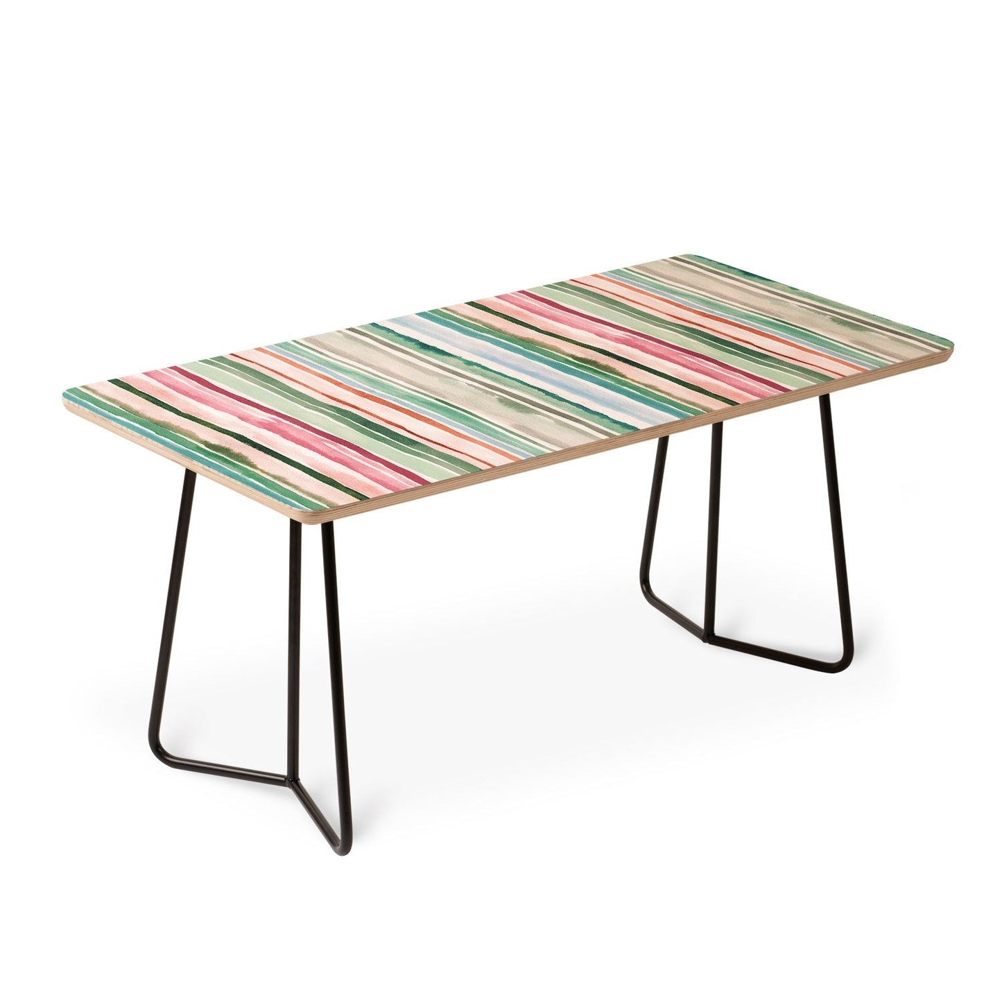 Ninola Design Botanic Retreat Watercolor Stripes Green Orange Red Coffee Table