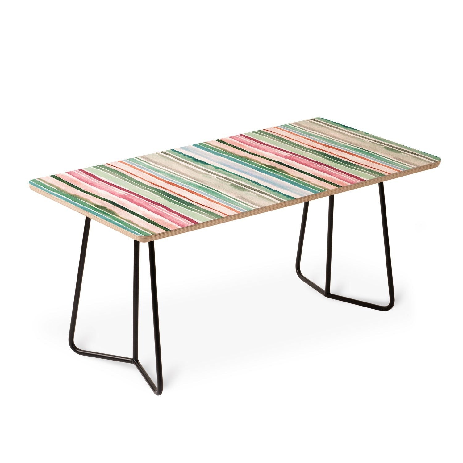 Ninola Design Botanic Retreat Watercolor Stripes Green Orange Red Coffee Table