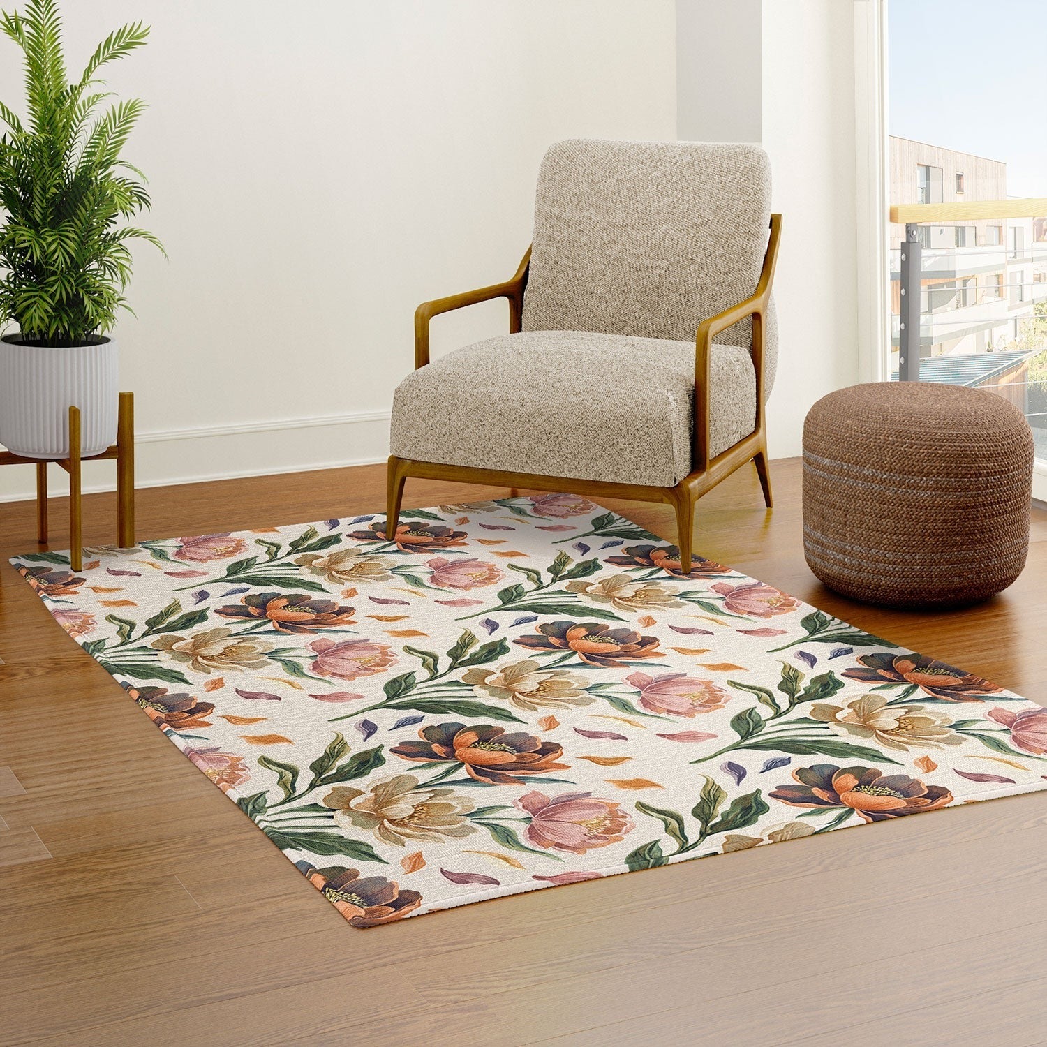 Marta Barragan Camarasa Hand Painted Peony Florals Area Rug