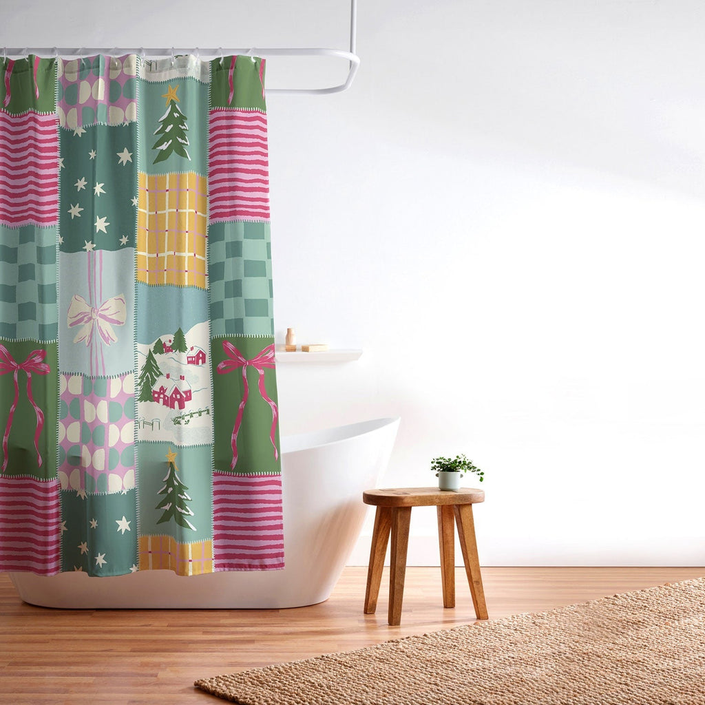 LouBruzzoni Cozy Christmas Patchwork Shower Curtain