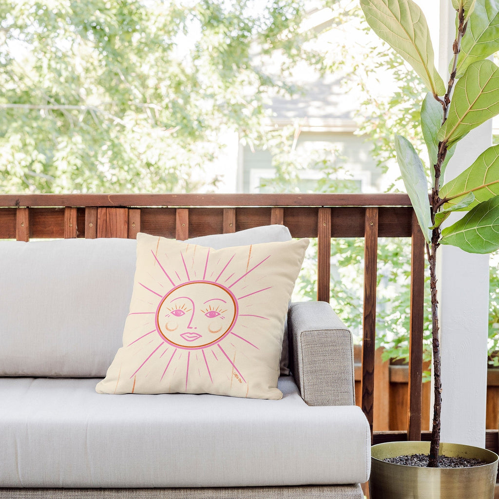 Little Om Celestial Sun cream Outdoor Throw Pillow