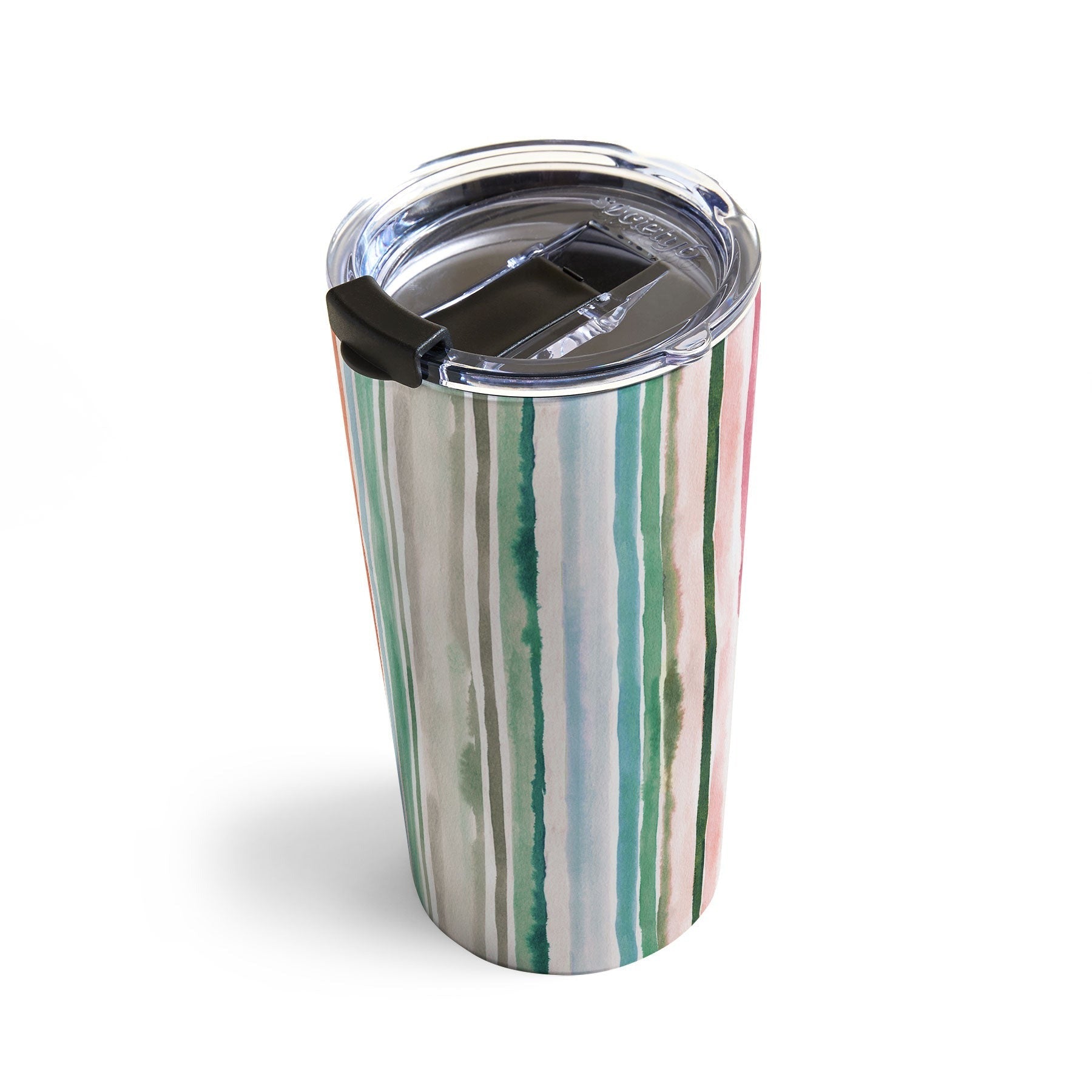 Ninola Design Botanic Retreat Watercolor Stripes Green Orange Red Travel Mug