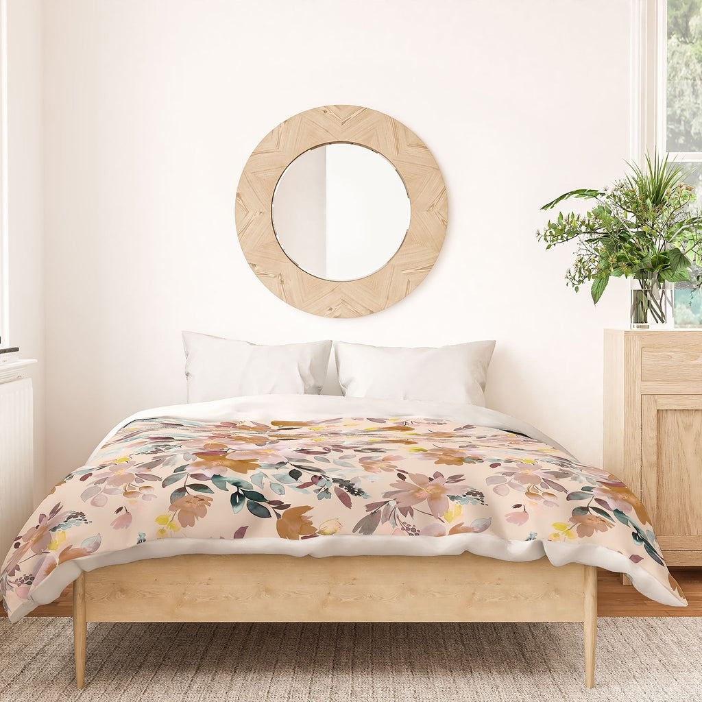 Ninola Design Botanic Retreat Floral Oleander Whimsical Soft Pink Duvet Cover