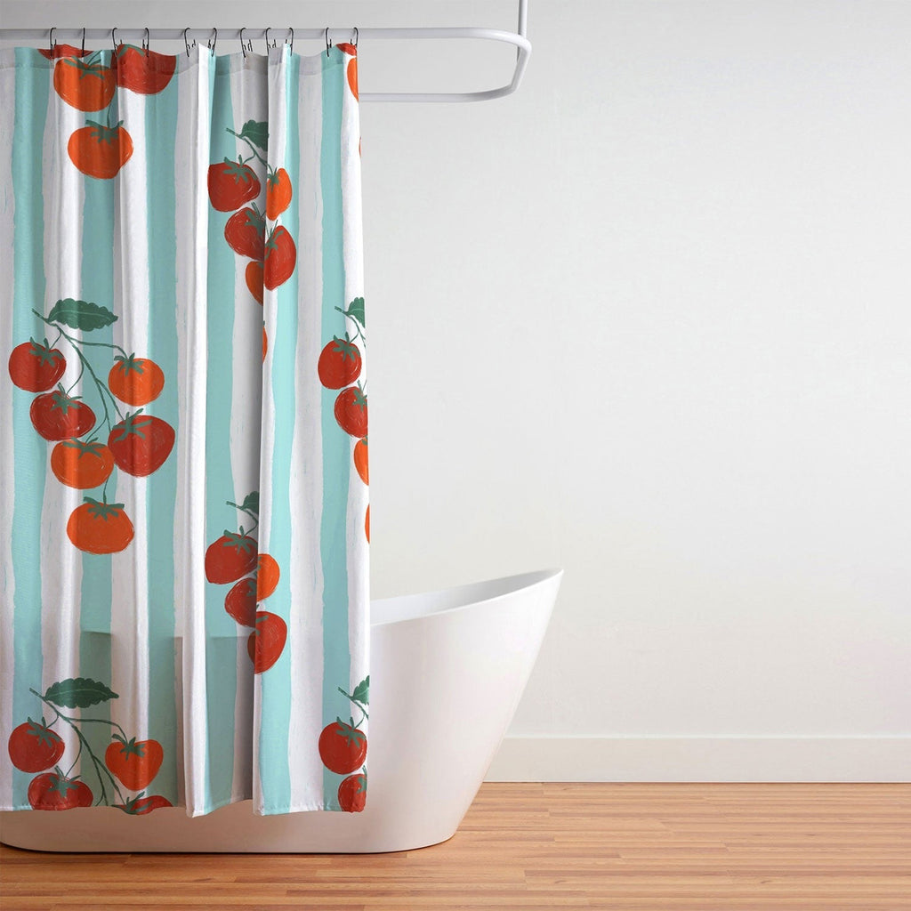 Design by Spark Zesty Tomatoes and Stripes Shower Curtain
