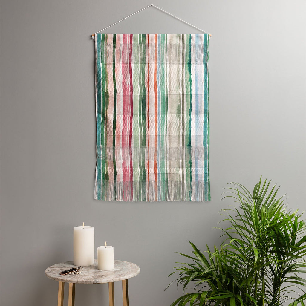 Ninola Design Botanic Retreat Watercolor Stripes Green Orange Red Wall Hanging Portrait