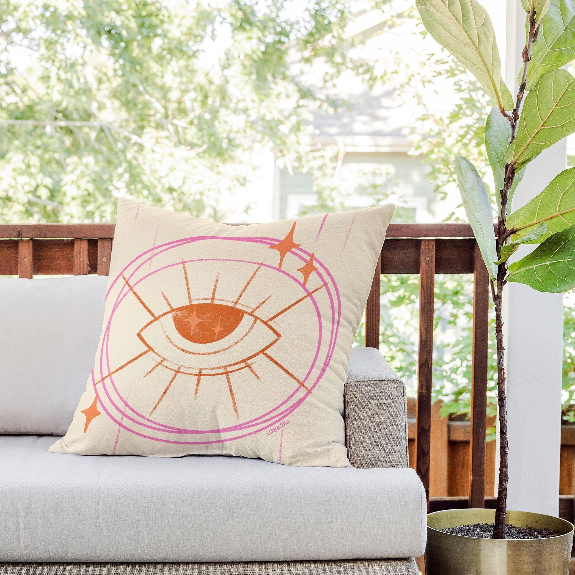 Little Om Celestial Eye cream Outdoor Throw Pillow