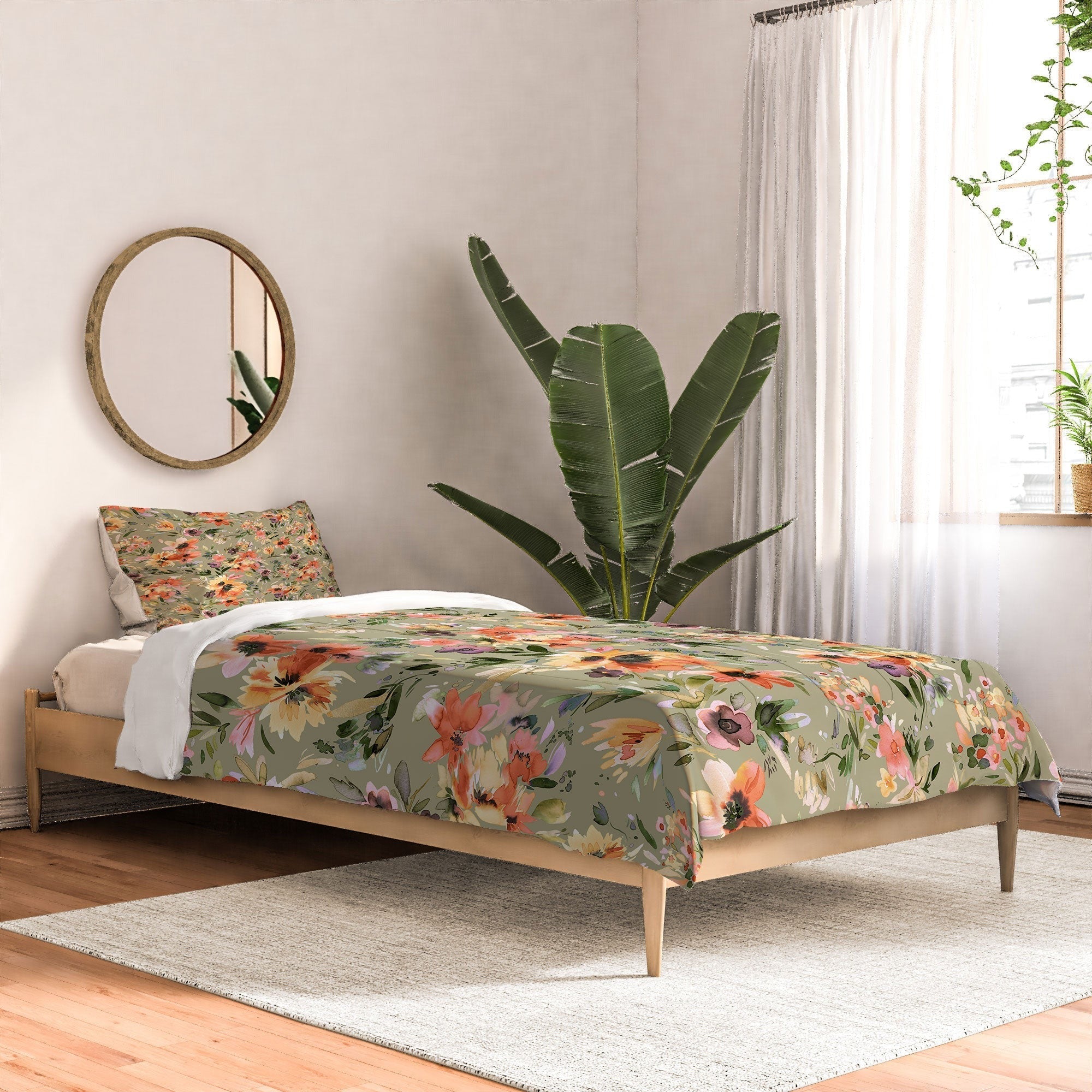 Ninola Design Botanic Retreat Floral Oleander Whimsical Teal Green Comforter