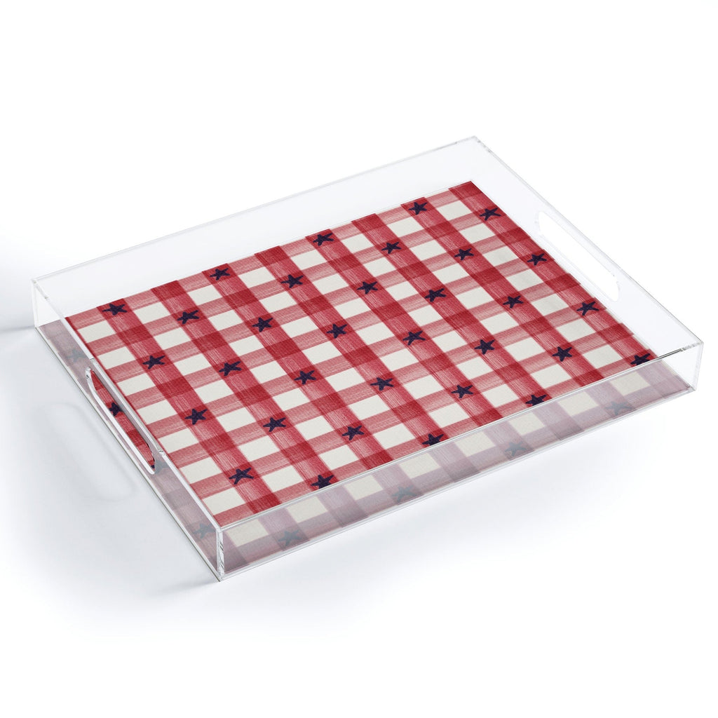 DENY Designs Red Gingham plus Stars Acrylic Tray