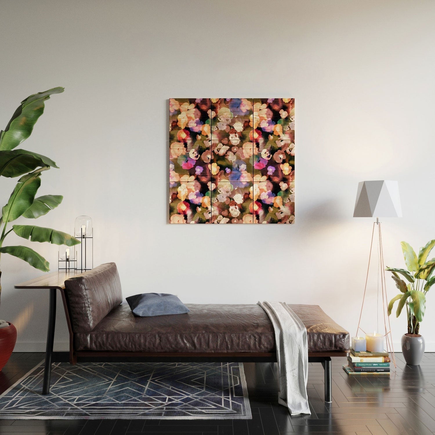 Ninola Design Botanic Retreat Ombre Abstract Watercolor Flowers Pink gold Wood Wall Mural