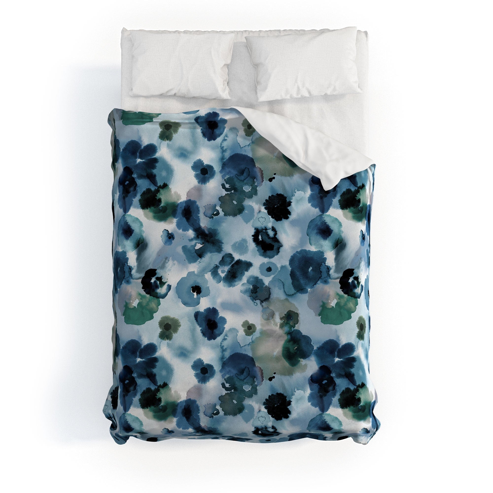 Ninola Design Botanic Retreat Ombre Abstract Watercolor Flowers Blue Navy Duvet Cover