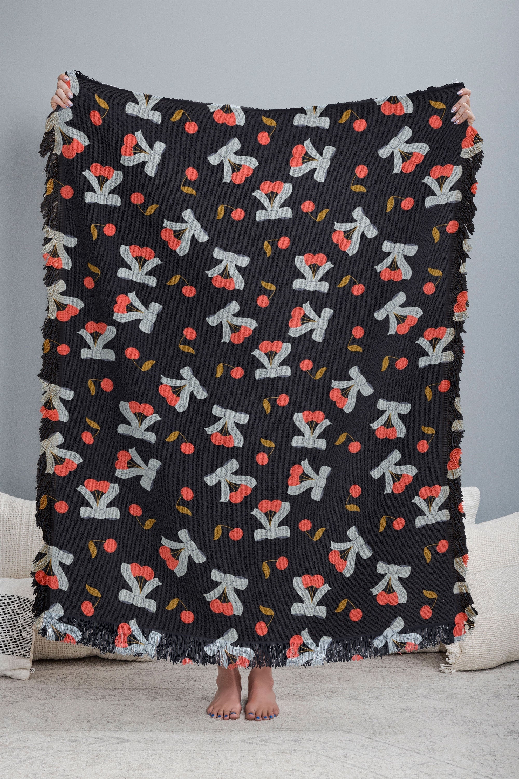 Jennifer Labre Cherries and Bows Throw Blanket