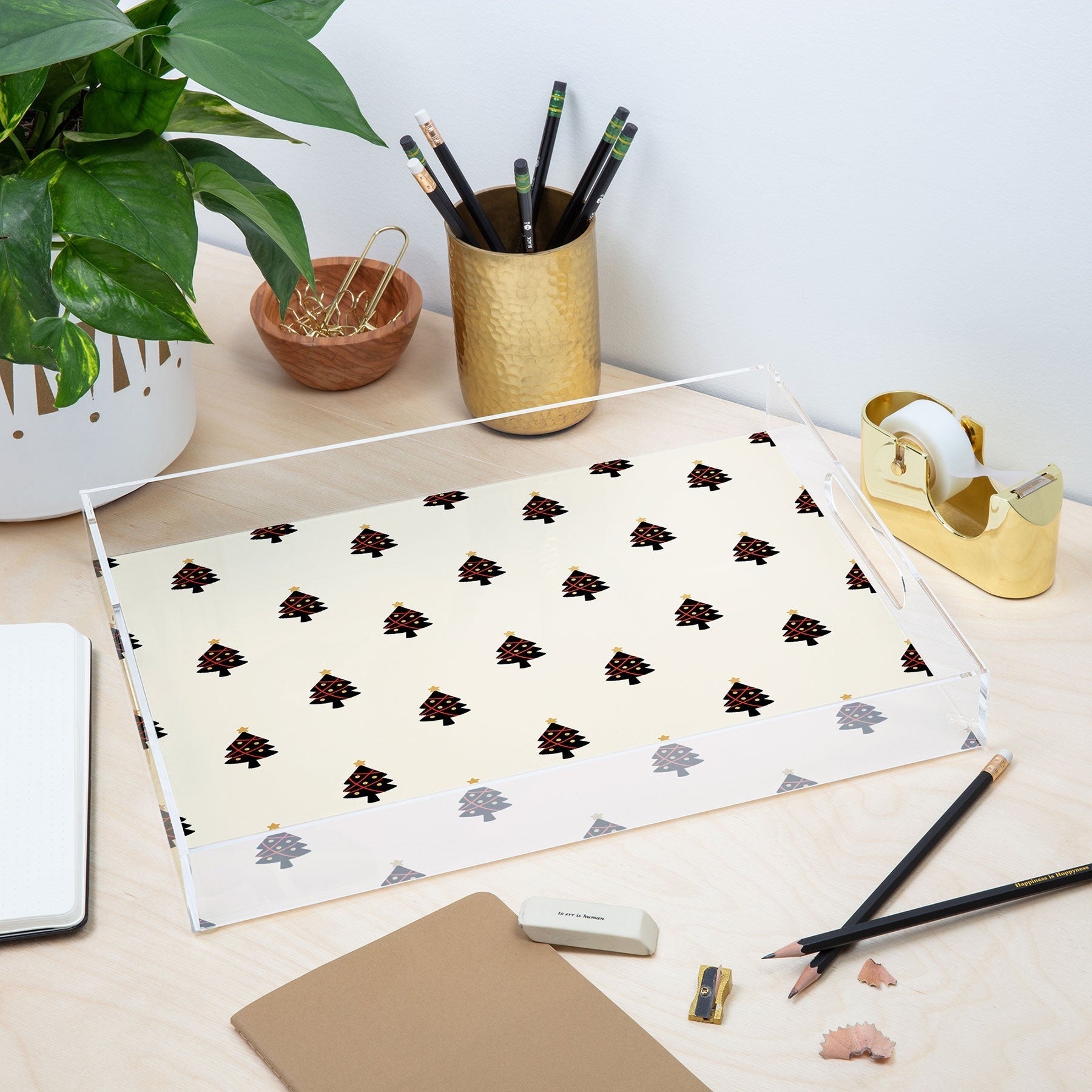 Design by Spark Black And Gold Christmas Tree Acrylic Tray