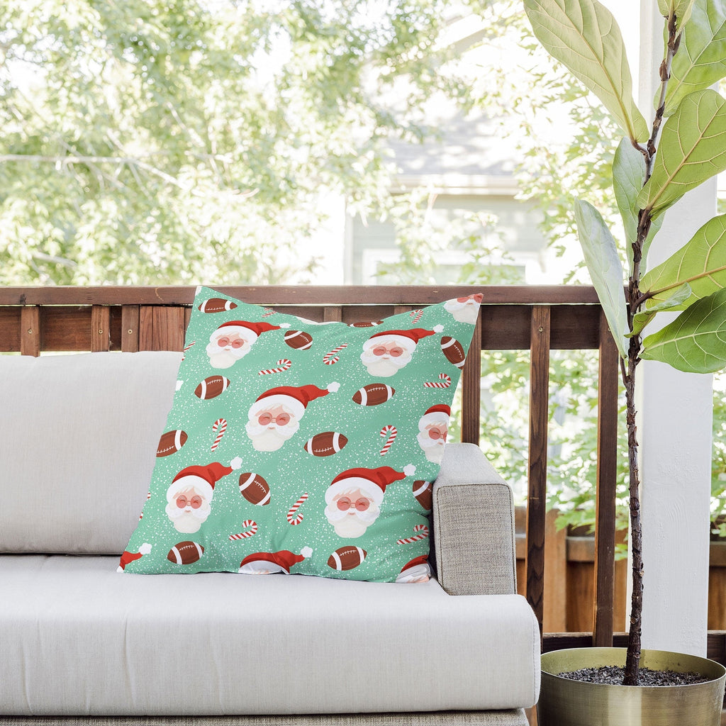 Design by Spark Sporty Football Santa Holiday Outdoor Throw Pillow