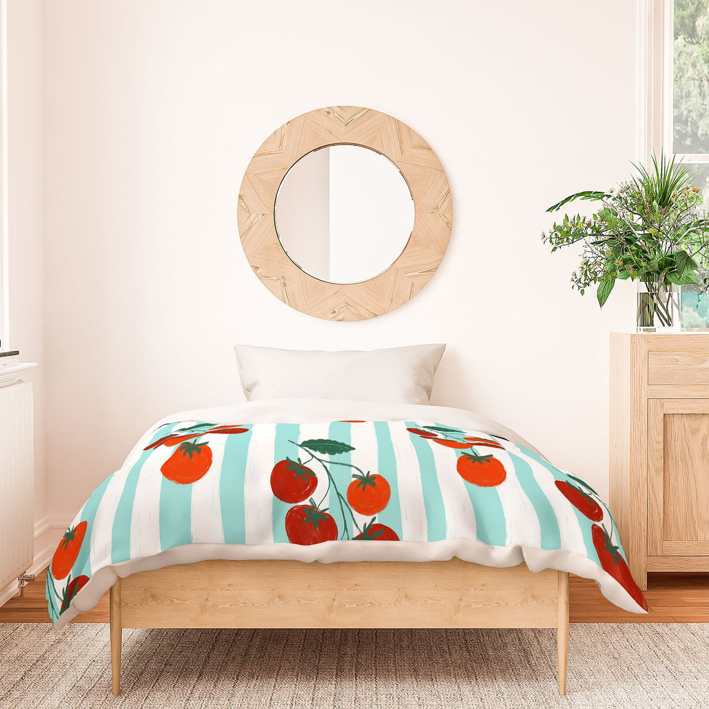 Design by Spark Zesty Tomatoes and Stripes Duvet Cover