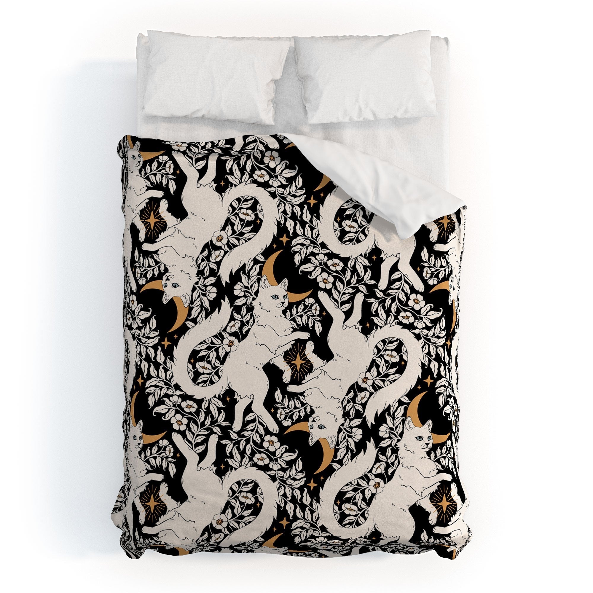 Avenie Celestial Cats Gold Duvet Cover