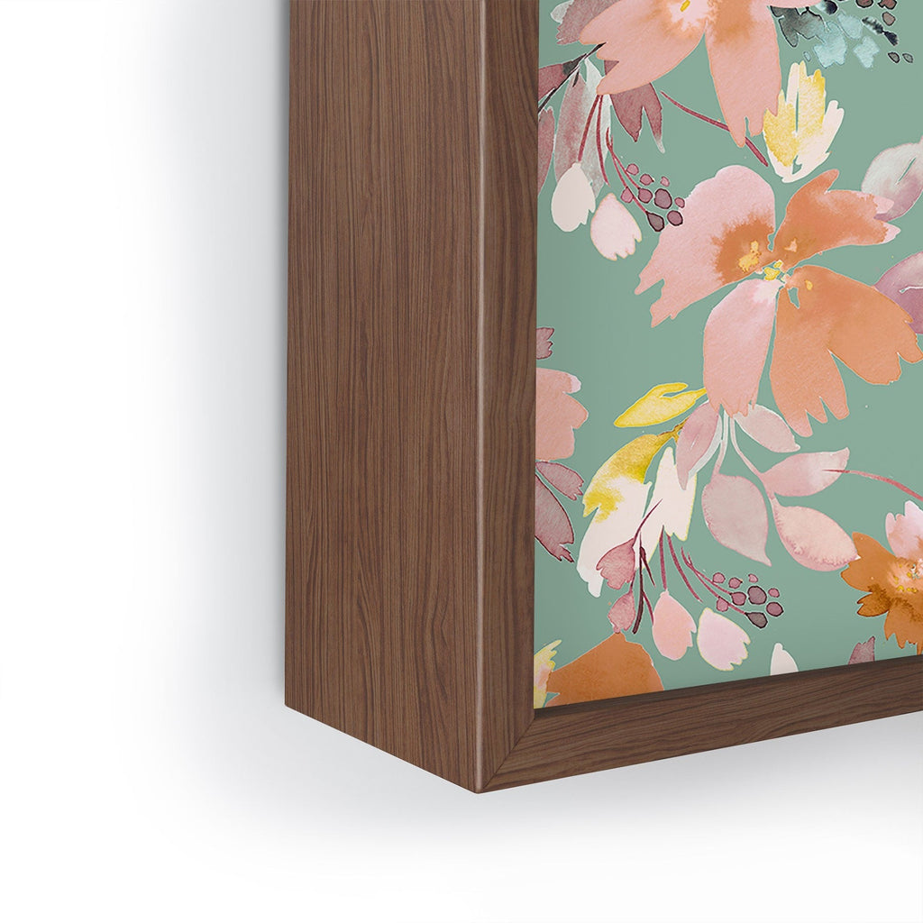 Ninola Design Botanic Retreat Floral Oleander Whimsical Teal Green Framed Mini Art Print