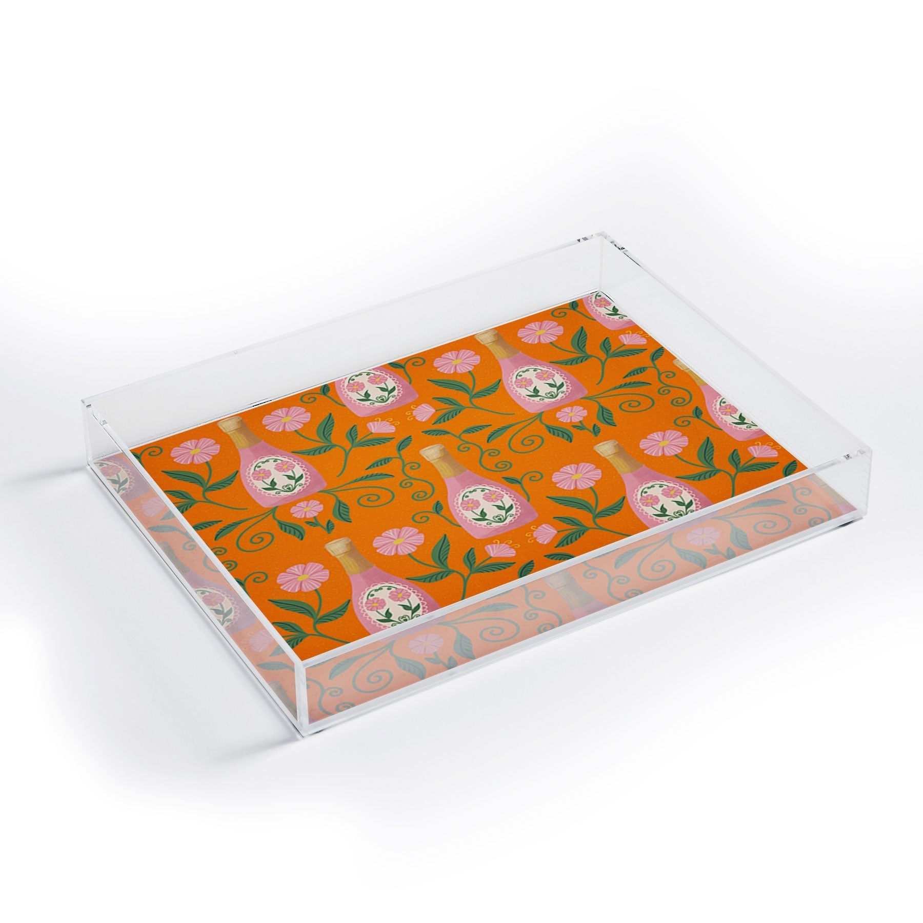Design by Spark Rose Bubbly And Florals Acrylic Tray