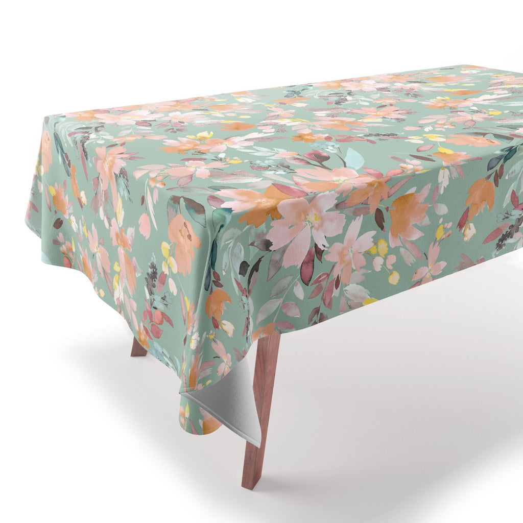 Ninola Design Botanic Retreat Floral Oleander Whimsical Teal Green Tablecloth