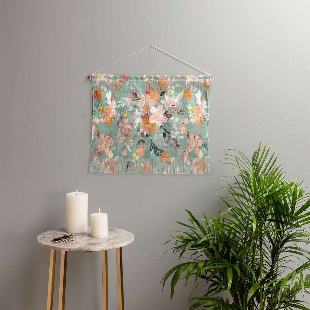 Ninola Design Botanic Retreat Floral Oleander Whimsical Teal Green Wall Hanging Landscape
