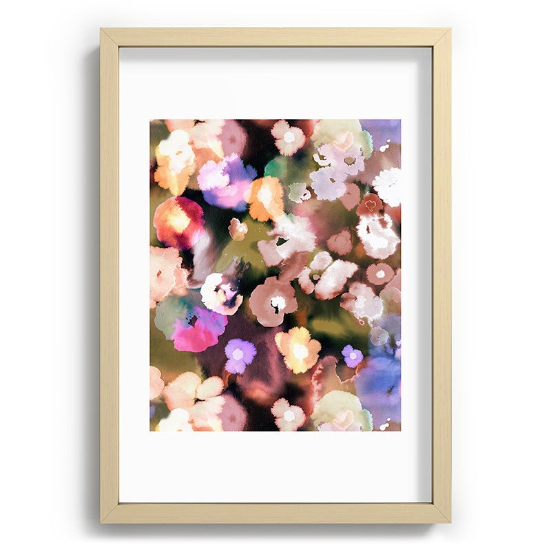 Ninola Design Botanic Retreat Ombre Abstract Watercolor Flowers Pink gold Recessed Framing Rectangle