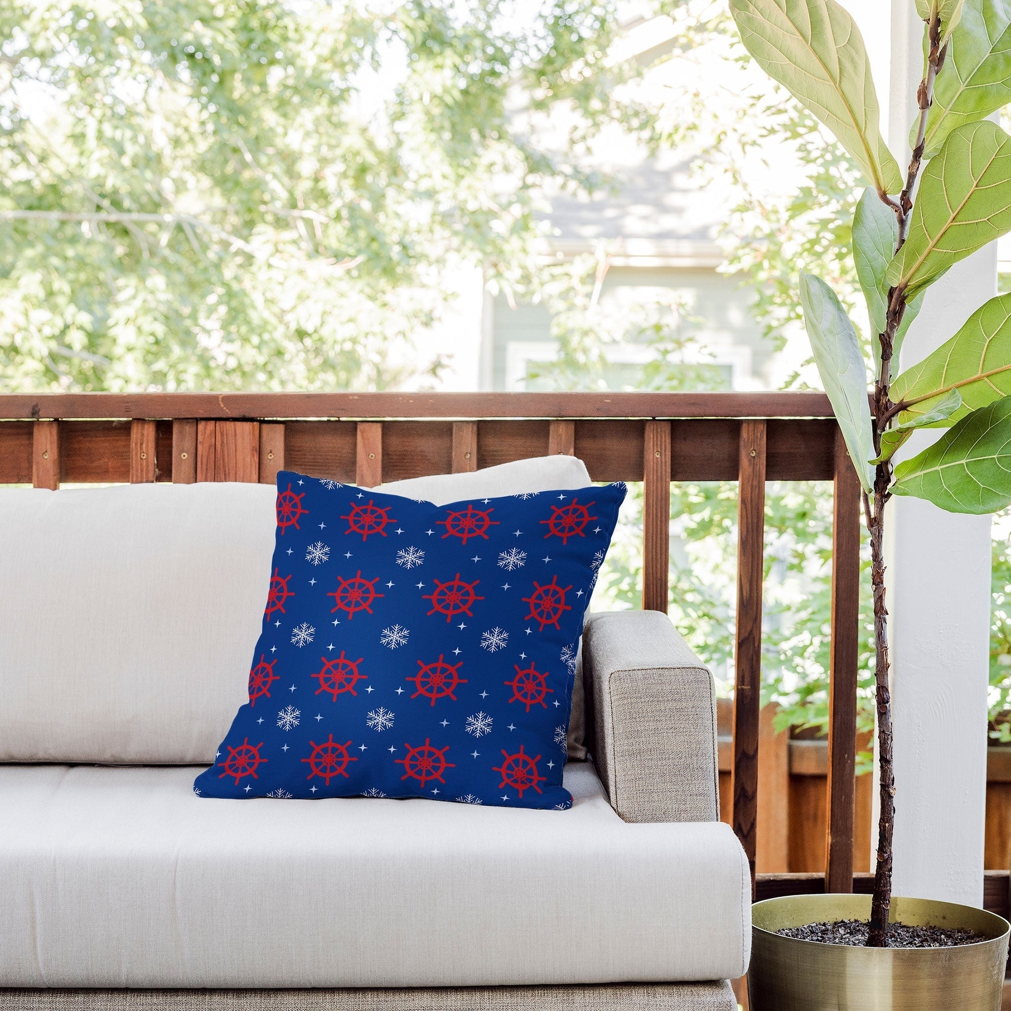 Design by Spark Holiday Helms and Snowflakes Outdoor Throw Pillow