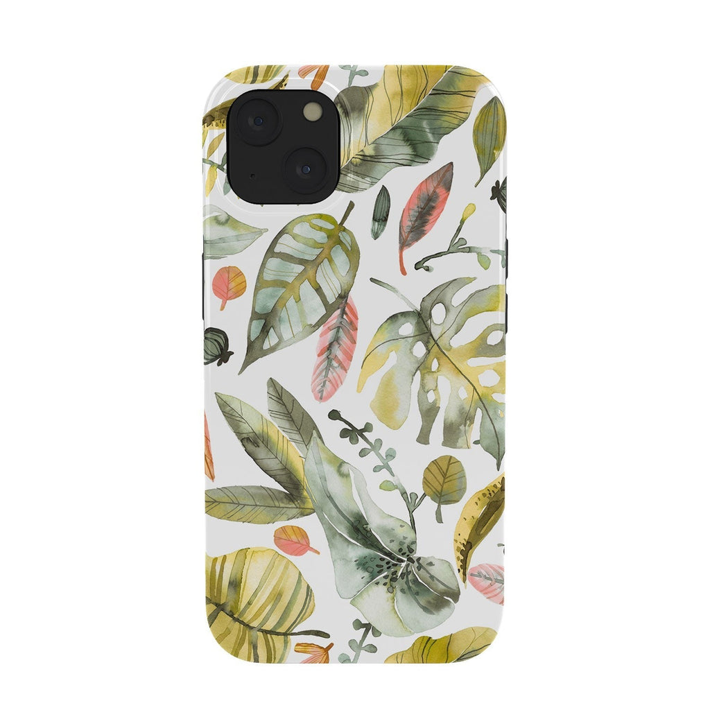 Ninola Design Botanic Retreat Tropical Jungle Leaves Botanical Green Orange Phone Case