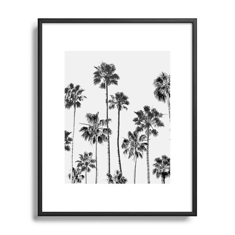 Gal Design Black And White Palms Metal Framed Art Print