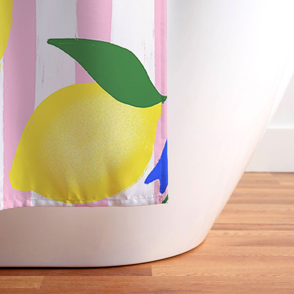 Design by Spark Zesty Lemons and Stripes Shower Curtain