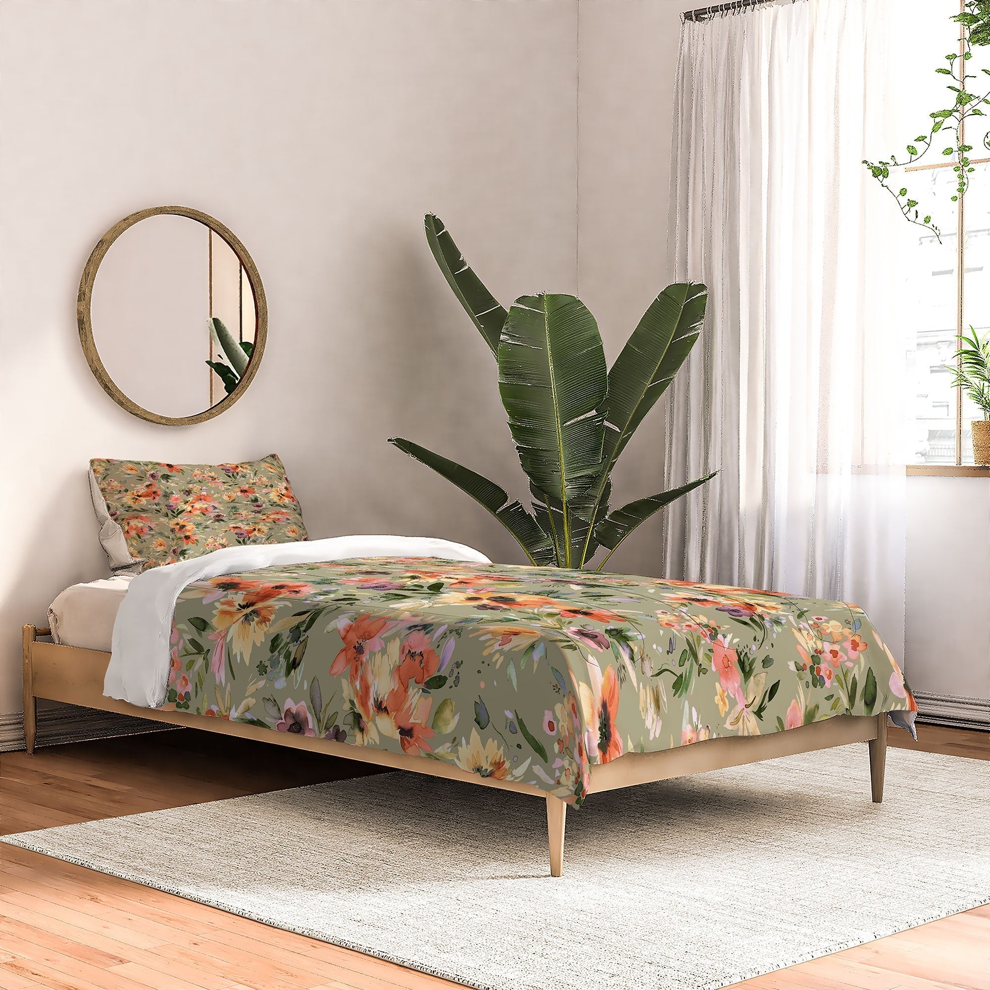 Ninola Design Botanic Retreat Floral Oleander Whimsical Teal Green Comforter