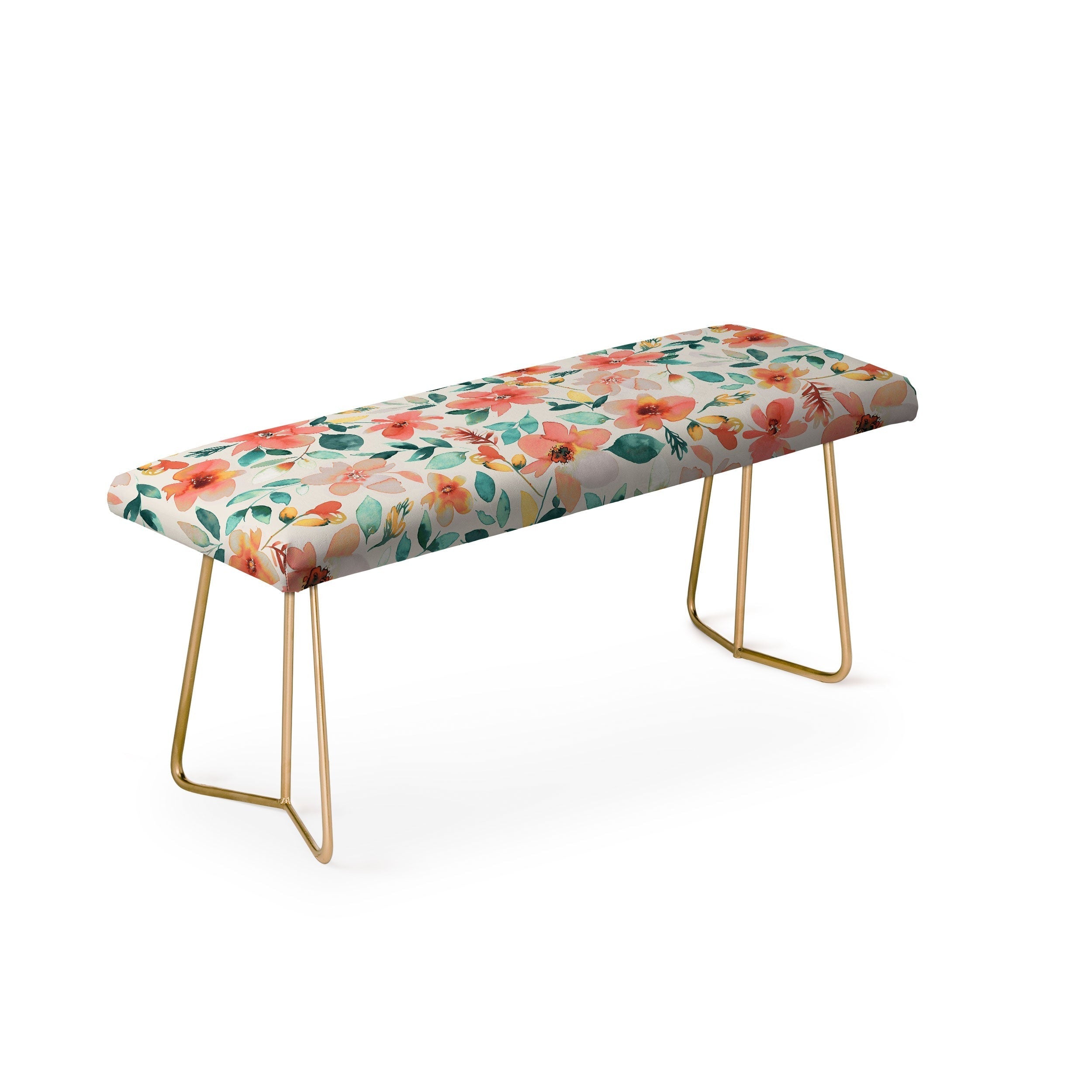 Ninola Design Botanic Retreat Tropical Whimsical Flowers Coral Green Bench