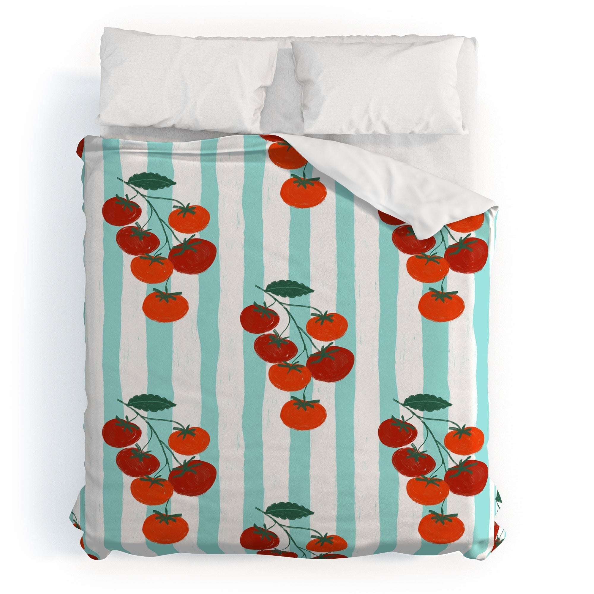 Design by Spark Zesty Tomatoes and Stripes Duvet Cover