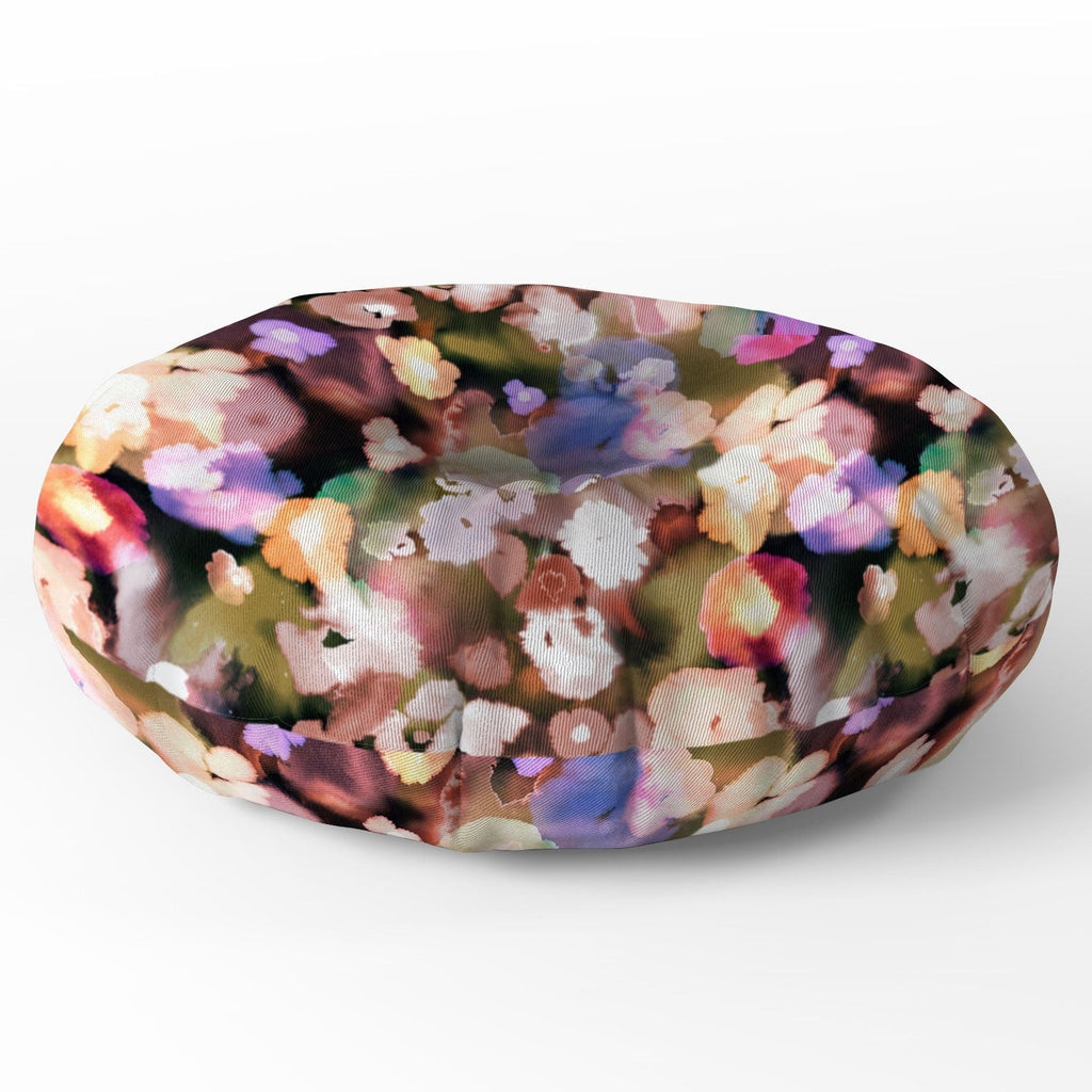 Ninola Design Botanic Retreat Ombre Abstract Watercolor Flowers Pink gold Floor Pillow Round