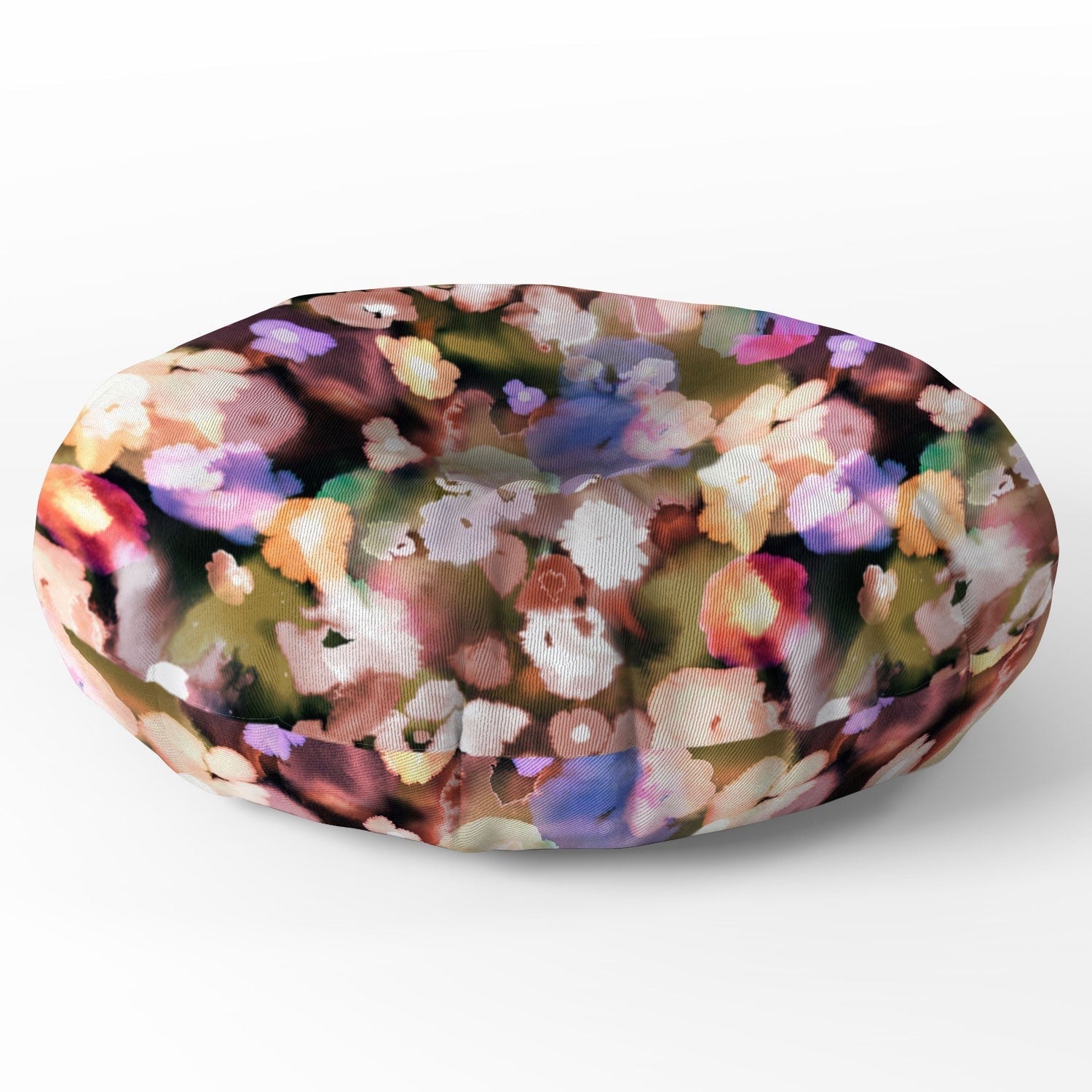 Ninola Design Botanic Retreat Ombre Abstract Watercolor Flowers Pink gold Floor Pillow Round