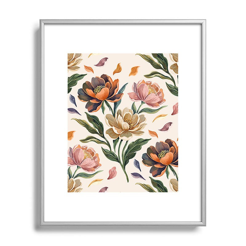 Marta Barragan Camarasa Hand Painted Peony Florals Metal Framed Art Print