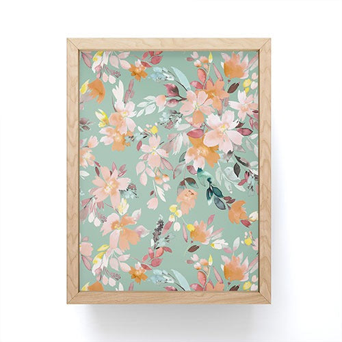 Ninola Design Botanic Retreat Floral Oleander Whimsical Teal Green Framed Mini Art Print