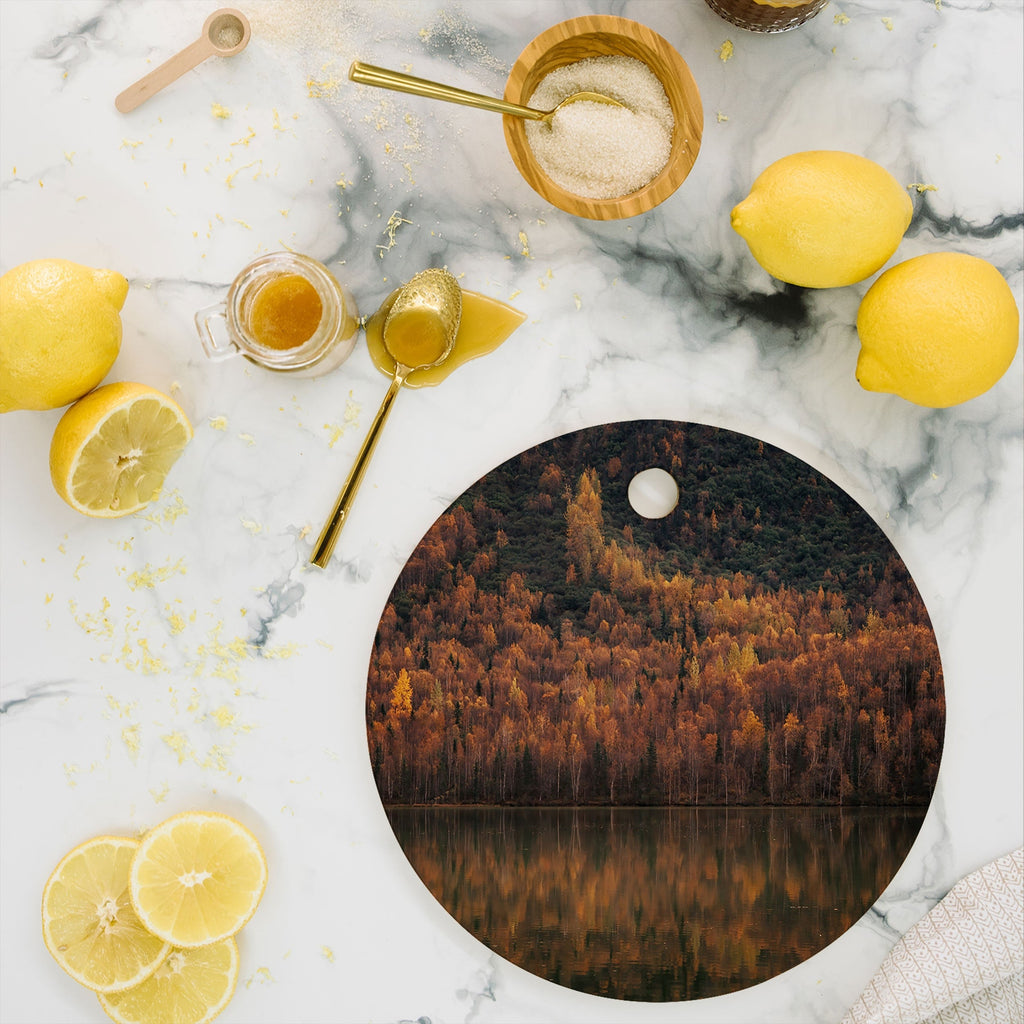 Hannah Kemp Fall Lake Cutting Board Round