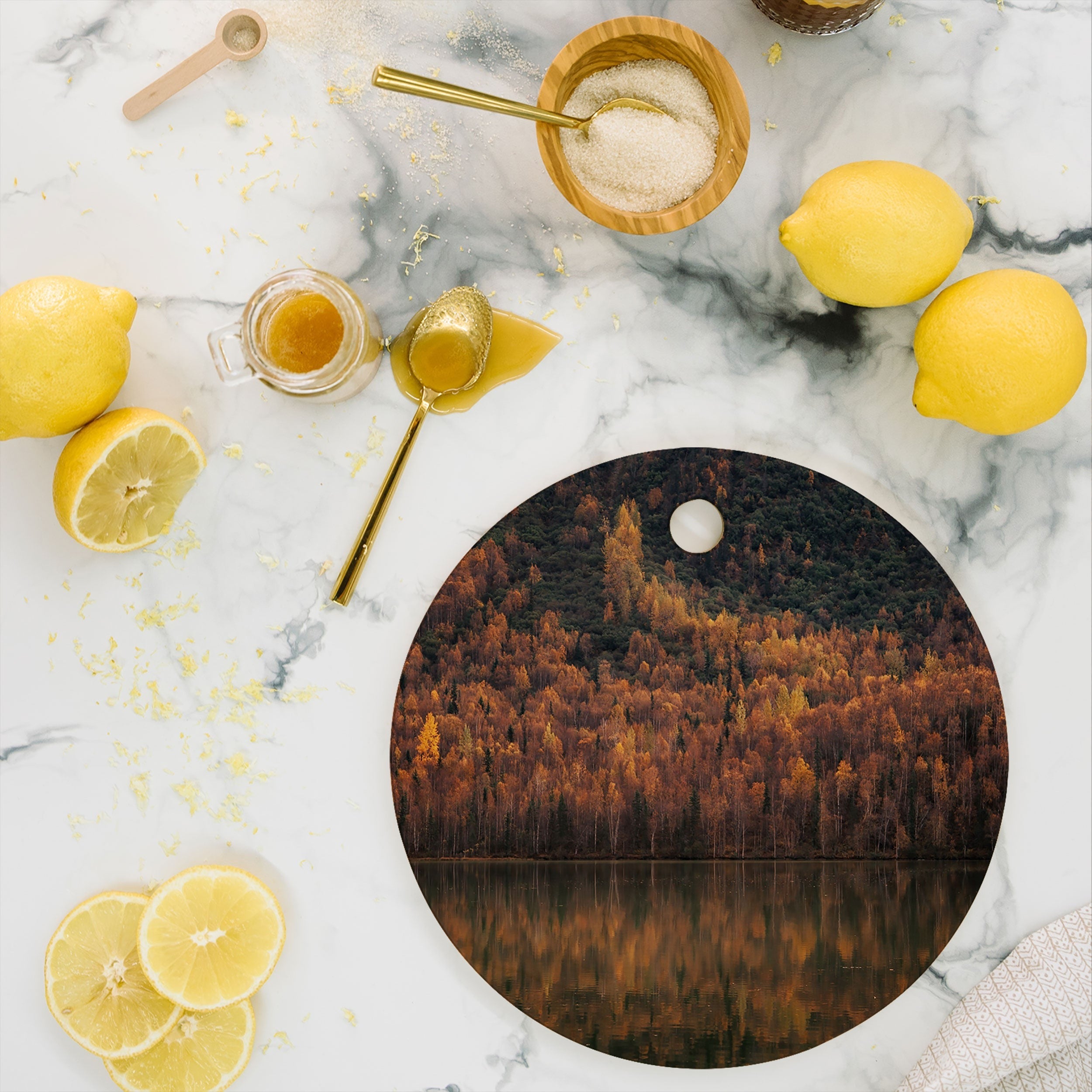 Hannah Kemp Fall Lake Cutting Board Round