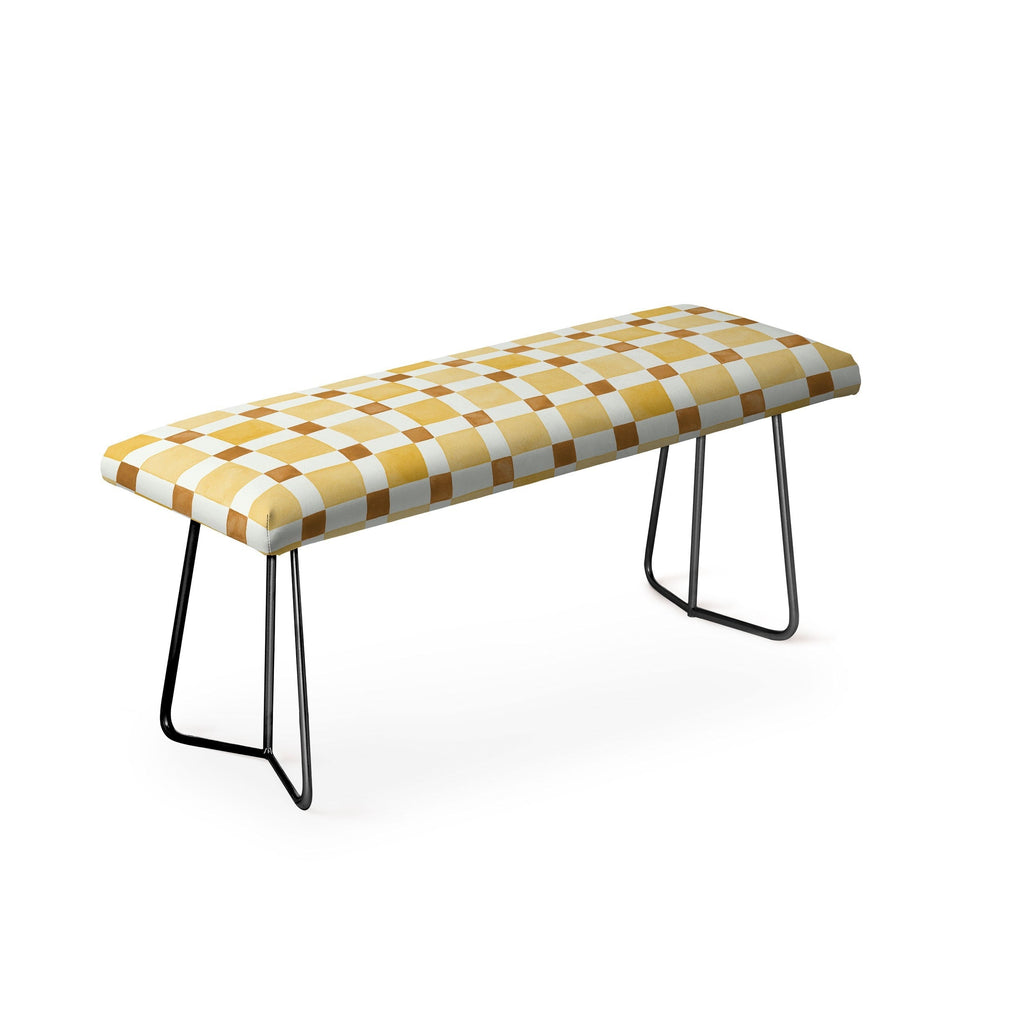 Ninola Design Everyday Artifact Checker Mosaic Tiles Geometry Yellow Bench