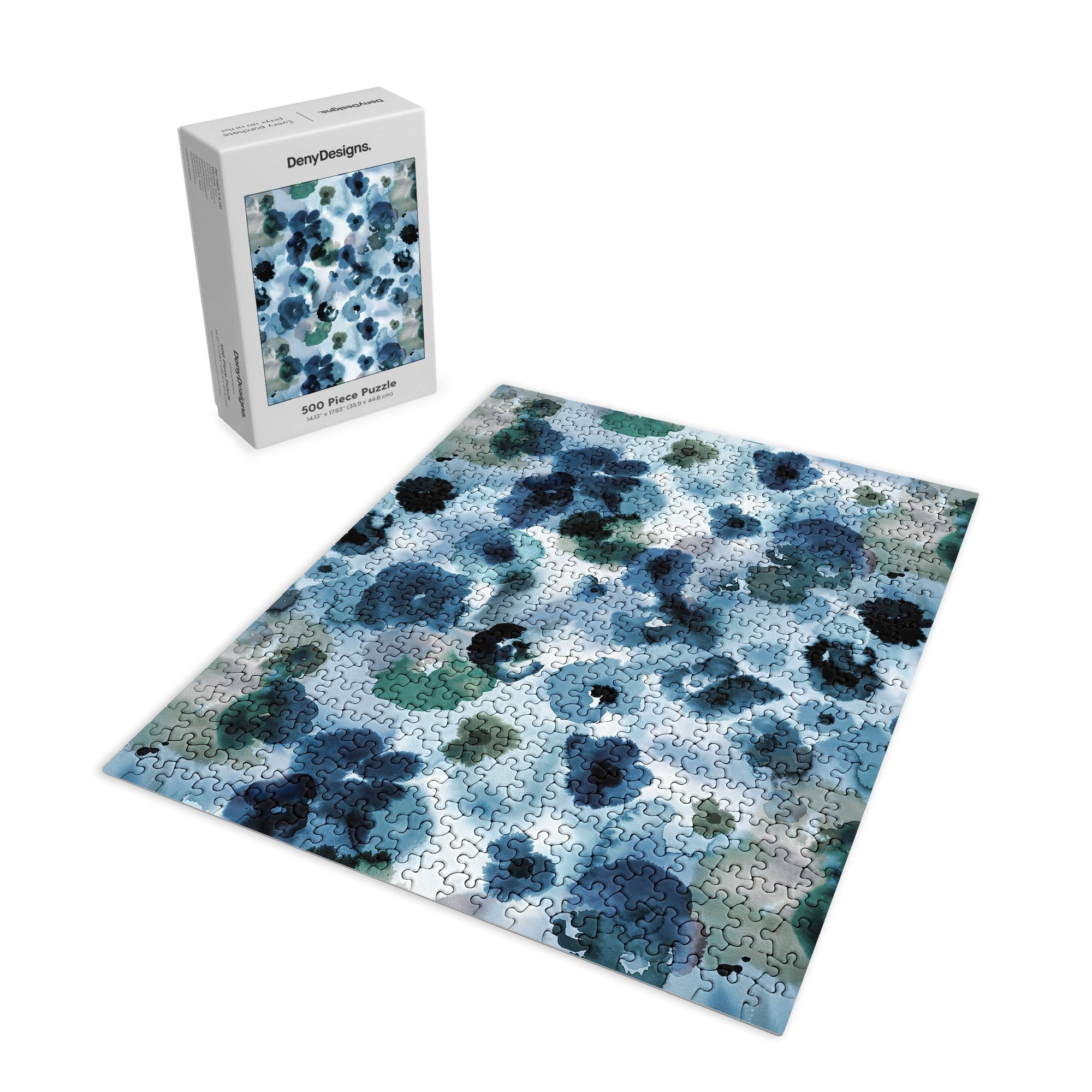 Ninola Design Botanic Retreat Ombre Abstract Watercolor Flowers Blue Navy Puzzle