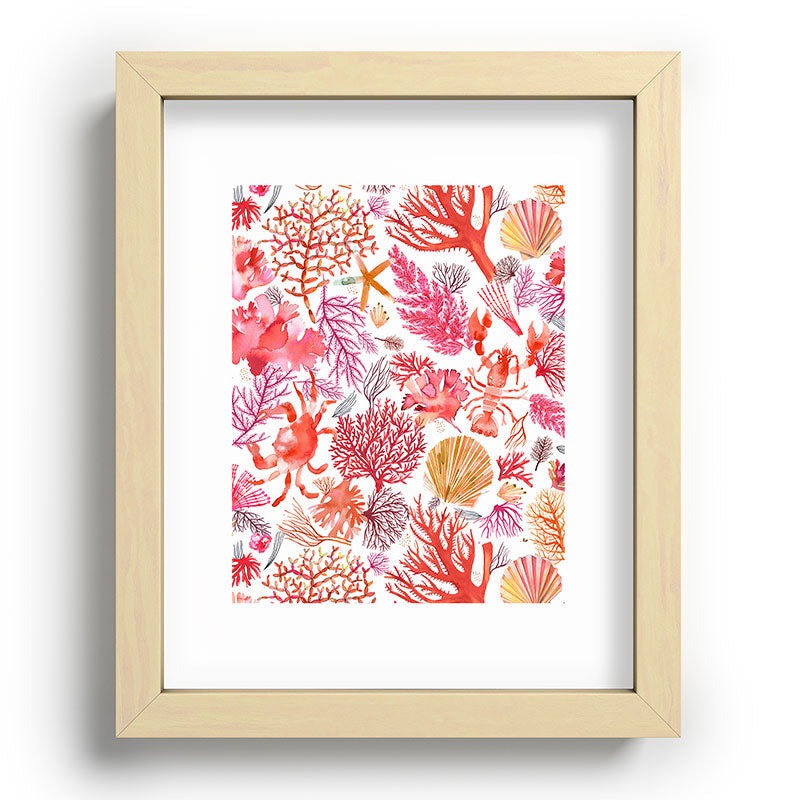 Ninola Design Botanic Retreat Coral Reef Crab Lobster Red Recessed Framing Rectangle