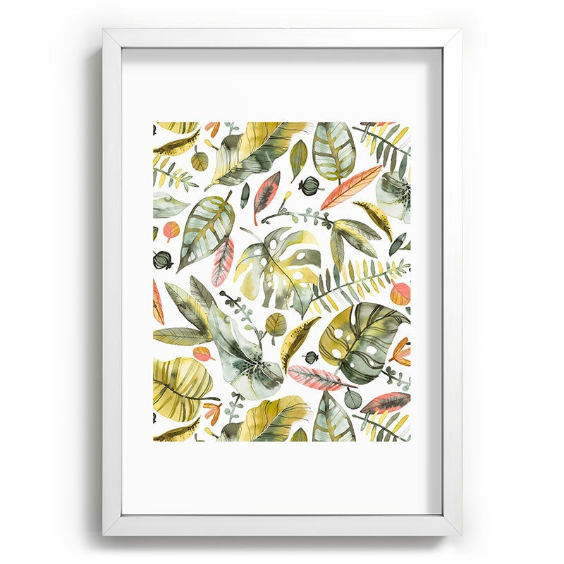 Ninola Design Botanic Retreat Tropical Jungle Leaves Botanical Green Orange Recessed Framing Rectangle