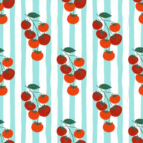 Design by Spark Zesty Tomatoes and Stripes Shower Curtain