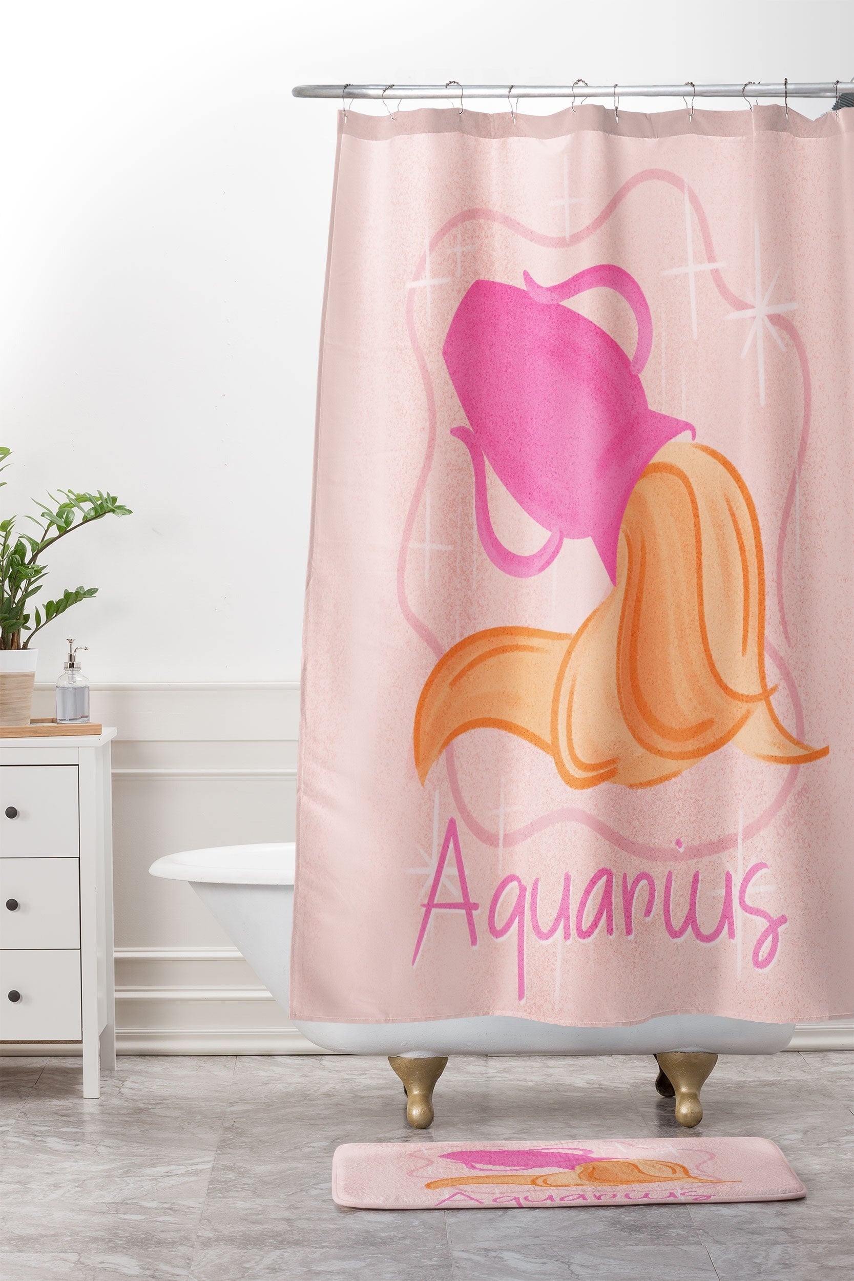 Little Om Zodiac Sign Aquarius Shower Curtain And Mat
