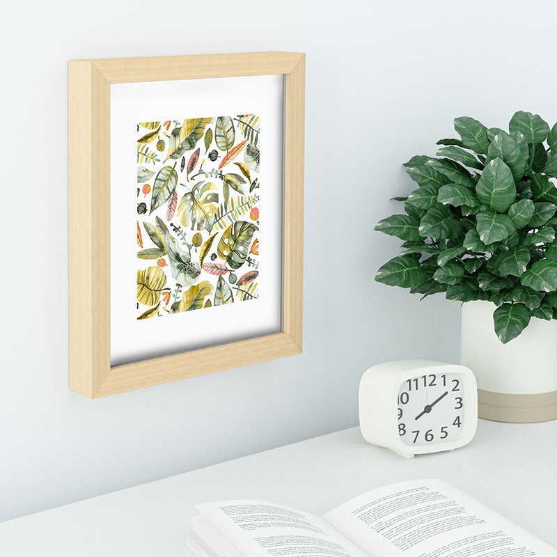 Ninola Design Botanic Retreat Tropical Jungle Leaves Botanical Green Orange Recessed Framing Rectangle